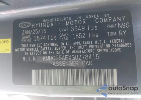 2016 Hyundai Accent Se из США, поврежденный, VIN KMHCT5AEXGU278415